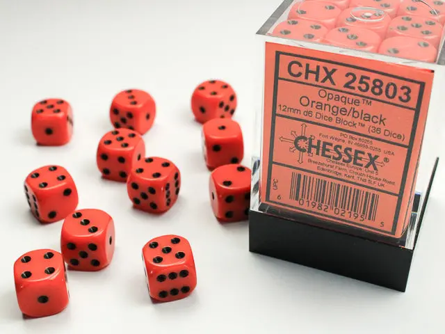 Opaque Orange/Black 12Mm D6 Dice Block (36 Dice) 1