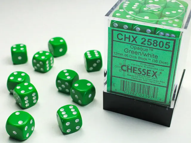 Opaque Green/White 12Mm D6 Dice Block (36 Dice) 1