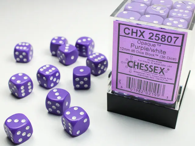 Opaque Purple/White 12Mm D6 Dice Block (36 Dice) 1