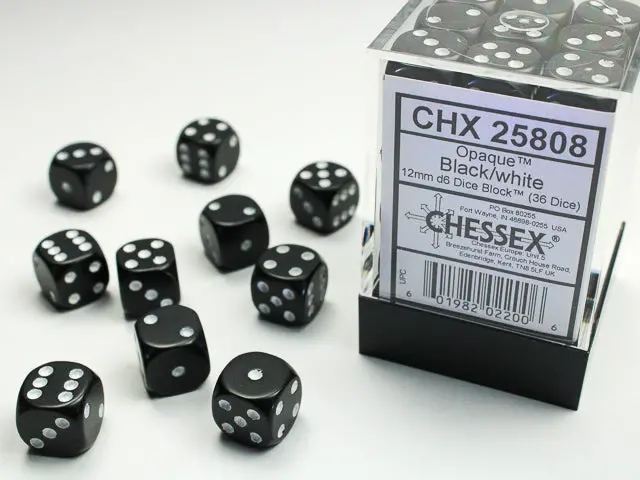 Opaque Black/White 12Mm D6 Dice Block (36 Dice) 1
