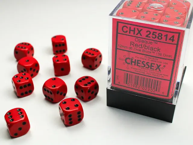 Opaque Red/Black 12Mm D6 Dice Block (36 Dice) 1