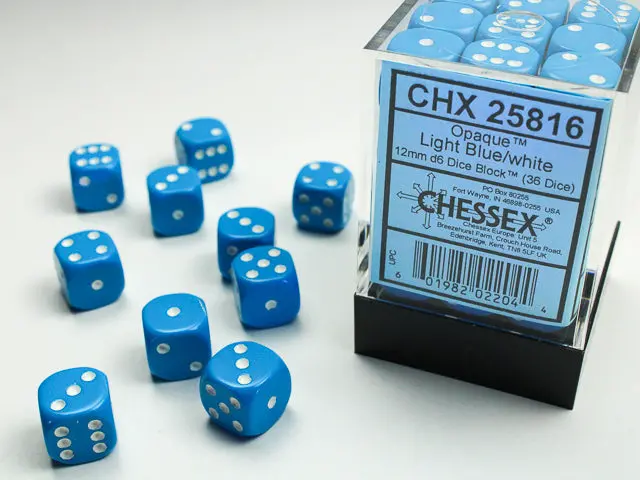 Opaque Light Blue/White 12Mm D6 Dice Block (36 Dice) 1