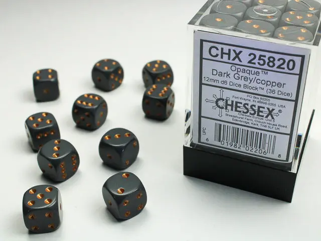 Opaque Dark Grey/Copper 12Mm D6 Dice Block (36 Dice) 1