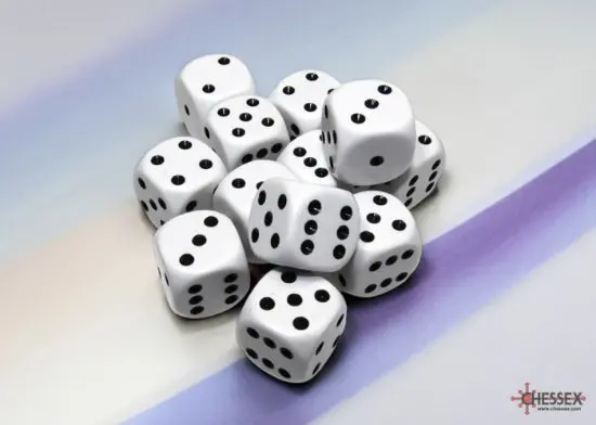 Opaque White/Black 16Mm D6 Dice Block (12 Dice) 1