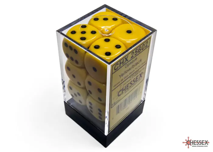 Opaque Yellow/Black 16Mm D6 Dice Block (12 Dice) 1