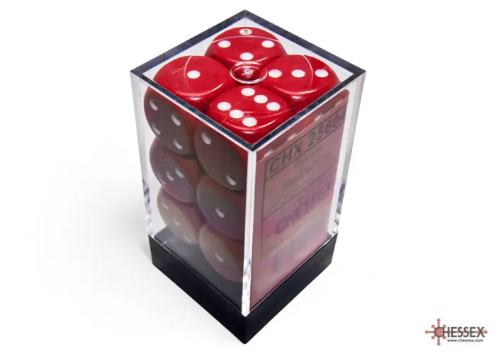 Opaque Red/White 16Mm D6 Dice Block (12 Dice) 1