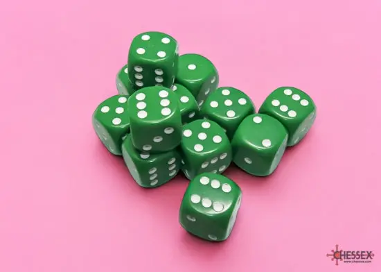 Opaque Green/White 16Mm D6 Dice Block (12 Dice) 1