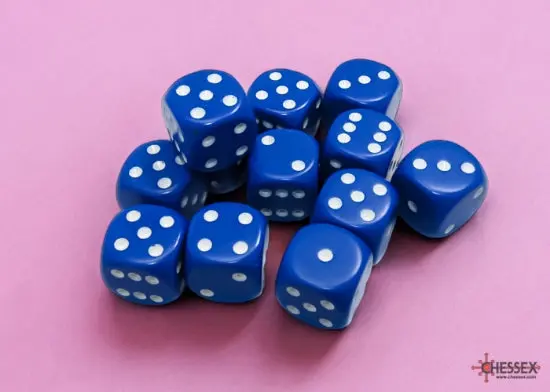 Opaque Blue/White 16Mm D6 Dice Block (12 Dice) 1