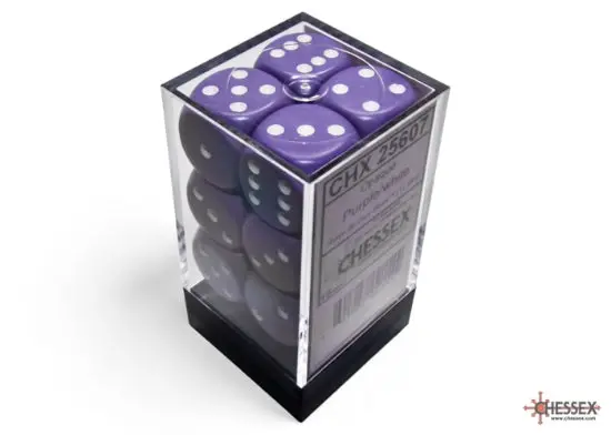 Opaque Purple/White 16Mm D6 Dice Block (12 Dice) 1