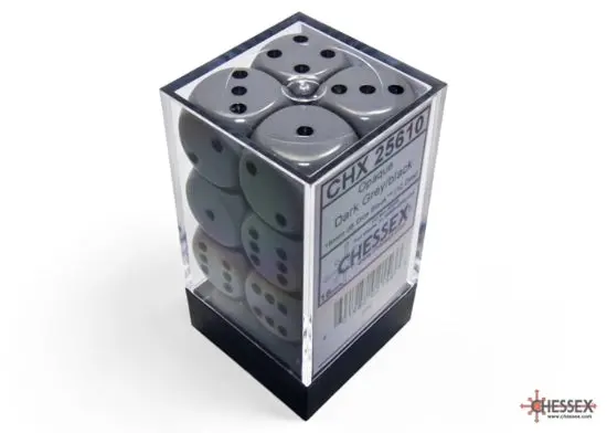 Opaque Grey/Black 16Mm D6 Dice Block (12 Dice) 1