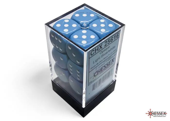 Opaque Light Blue/White 16Mm D6 Dice Block (12 Dice) 1