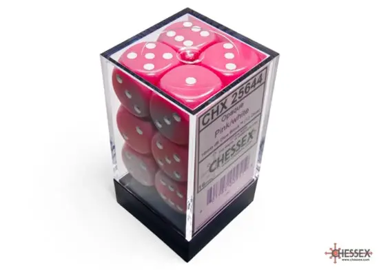 Opaque Pink/White 16Mm D6 Dice Block (12 Dice) 1