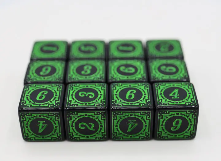 12 Piece D6's - Magic Burst Green 1